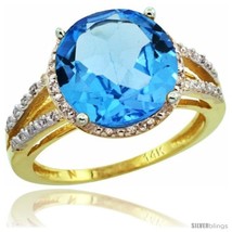 Size 9 - 14k Yellow Gold Diamond Swiss Blue Topaz Ring 5.25 ct Round Shape 11  - £582.39 GBP