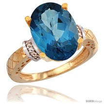 Size 7 - 10k Yellow Gold Diamond London Blue Topaz Ring 5.5 ct Oval 14x10  - £497.13 GBP