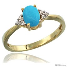 Size 10 - 14k Yellow Gold Ladies Natural Turquoise Ring oval 7x5 Stone Diamond  - £308.13 GBP