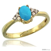 Size 5 - 14k Yellow Gold Ladies Natural Turquoise Ring oval 6x4 Stone Diamond  - £252.97 GBP