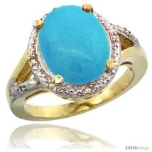 Size 5.5 - 14k Yellow Gold Ladies Natural Turquoise Ring oval 12x10 Stone  - £691.25 GBP