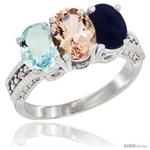 Size 10 - 14K White Gold Natural Aquamarine, Morganite &amp; Lapis Ring 3-Stone  - $784.33