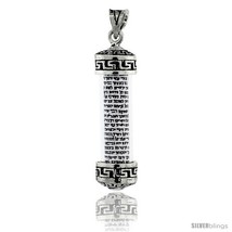 Sterling Silver Mezuzah Pendant w/ Greek Key Design in Glass Case, 1 7/16 in.  - £33.84 GBP