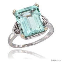 Size 6.5 - 14k White Gold Ladies Natural Aquamarine Ring Emerald-shape 12x10  - £920.86 GBP