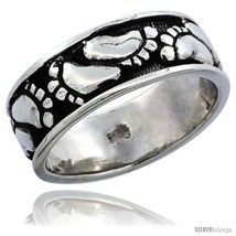 Sterling silver footprints wedding band ring 5 16 in wide thumb200