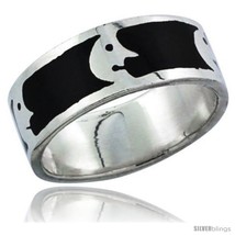 Size 12 - Sterling Silver Moon Man Wedding Band Ring on black enamel  - £34.77 GBP