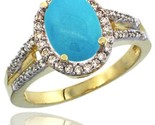 14k yellow gold ladies natural turquoise ring oval 10x8 stone diamond accent thumb155 crop