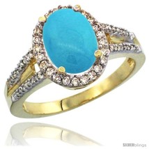 Size 10 - 14k Yellow Gold Ladies Natural Turquoise Ring oval 10x8 Stone Diamond  - £719.56 GBP