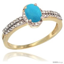 Size 5 - 14k Yellow Gold Ladies Natural Turquoise Ring oval 6x4 Stone Diamond  - £468.16 GBP