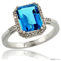 Size 7 - 14k White Gold Diamond Swiss Blue Topaz Ring 2.53 ct Emerald Sh... - $777.56