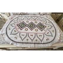 Hand Embroidered Vintage Linen Oval Tablecloth 56 x 70 - $39.58
