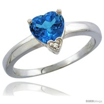 Size 9.5 - 10K White Gold Natural Swiss Blue Topaz Heart-shape 7x7 Stone  - £200.02 GBP