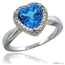 Size 8 - 10K White Gold Natural Swiss Blue Topaz Ring Heart-shape 8x8 Stone  - £355.26 GBP