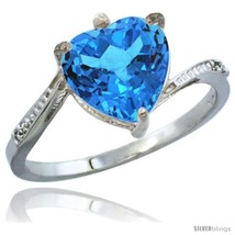Size 9 - 10K White Gold Natural Swiss Blue Topaz Ring Heart-shape 9x9 Stone  - £192.89 GBP