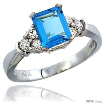 Size 9.5 - 10K White Gold Natural Swiss Blue Topaz Ring Emerald-shape 7x5 Stone  - $586.17