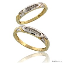 Size 10 - 10k Yellow Gold Diamond 2 Piece Wedding Ring Set His 4mm &amp; Hers 3.5mm  - £290.41 GBP