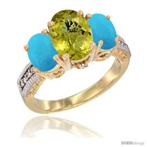 Size 5.5 - 14K Yellow Gold Ladies 3-Stone Oval Natural Lemon Quartz Ring with  - $849.99