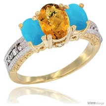Size 5.5 - 14k Yellow Gold Ladies Oval Natural Whisky Quartz 3-Stone Ring with  - £578.01 GBP