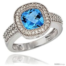 10k white gold natural swiss blue topaz ring cushion cut 7x7 stone diamond accent thumb200