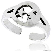 Sterling Silver Crescent Moon &amp; Star Adjustable (Size 3.5 to 6.5) Toe Ri... - $14.33