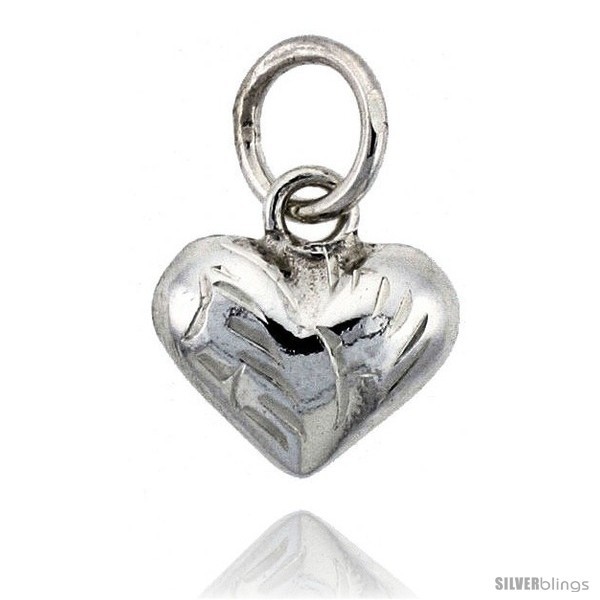 Sterling Silver Hand Engraved Tiny 3/8in  Puffed Heart, with 18in  Box chain.  - £21.81 GBP
