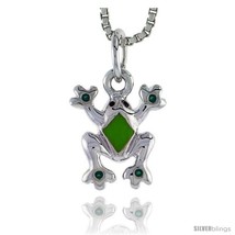 Sterling Silver Child Size Frog Pendant, w/ Green Enamel Design, 1/2in  ... - £14.65 GBP