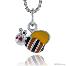 Sterling Silver Child Size Bumble Bee Pendant, w/ Yellow, Black & Orange Enamel  - $18.65