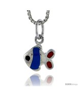 Sterling Silver Child Size Fish Pendant, w/ Blue &amp; Red Enamel Design, 7/... - £12.56 GBP