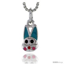 Sterling Silver Child Size Rabbit Head Pendant, w/ Aqua Green & Pink Enamel  - $34.49