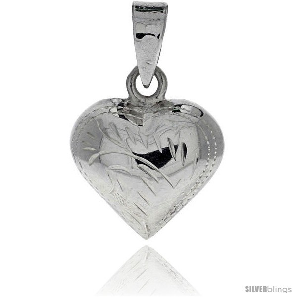 Primary image for Sterling Silver Hand Engraved Small 9/16in  Puffed Heart, with 18in  Box 