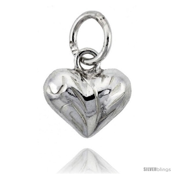 Sterling Silver Hand Engraved Tiny 5/16in  Puffed Heart, with 18in  Box  - £21.76 GBP