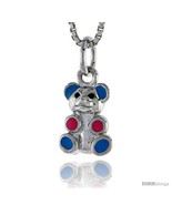 Sterling Silver Child Size Teddy Bear Pendant, w/ Blue &amp; Pink Enamel Des... - £19.51 GBP