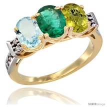 Size 10 - 10K Yellow Gold Natural Aquamarine, Emerald &amp; Lemon Quartz Ring  - £515.72 GBP