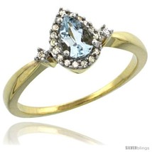 Size 8 - 10k Yellow Gold Diamond Aquamarine Ring 0.33 ct Tear Drop 6x4 Stone  - £284.39 GBP