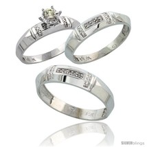 Size 7.5 - 10k White Gold Diamond Trio Wedding Ring Set His 5.5mm &amp; Hers  - £588.27 GBP