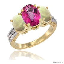 Size 6.5 - 14K Yellow Gold Ladies 3-Stone Oval Natural Pink Topaz Ring with  - £642.17 GBP