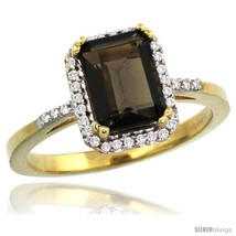 Size 8 - 10k Yellow Gold Diamond Smoky Topaz Ring 1.6 ct Emerald Shape 8x6 mm,  - £396.56 GBP