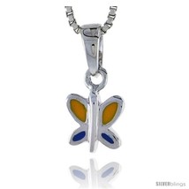 Sterling Silver Child Size Butterfly Pendant, w/ Blue &amp; Yellow Enamel De... - $15.77