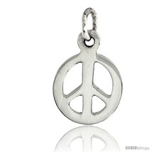 Sterling Silver Tiny Peace Sign Pendant, w/ 18in  Thin Box Chain, 1/2in  (13 mm) - £8.36 GBP