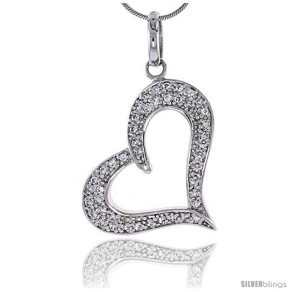 Primary image for Sterling Silver Jeweled Heart Pendant, w/ Cubic Zirconia stones, 1 1/4in  (31 mm