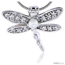 Sterling Silver Jeweled Dragonfly Pendant, w/ Cubic Zirconia stones, 11/16in  (1 - £38.74 GBP