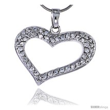 Sterling Silver Jeweled Heart Pendant w/ Cubic Zirconia stones, 7/8in  (22  - £55.63 GBP
