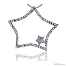 Sterling Silver Jeweled Star Pendant, w/ Cubic Zirconia stones, 1 7/16in  (36 mm - $79.09