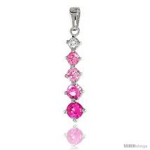 Sterling Silver Jeweled Pendant, w/ Round Pink Cubic Zirconia, 1 1/8 (29  - $34.16