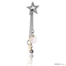 Sterling Silver Jeweled Star Pendant, w/ Mother of Pearl & Cubic Zirconia, 2in   - $37.34