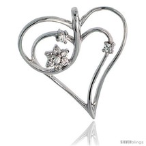 Sterling Silver Jeweled Heart Pendant, w/ Cubic Zirconia stones, 1 1/8in  (29  - $44.83