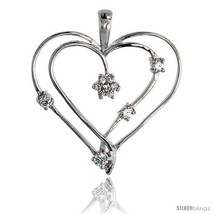 Sterling Silver Jeweled Heart Pendant, w/ Cubic Zirconia stones, 1 3/8in  (34  - $46.70