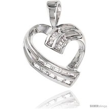 Sterling Silver Jeweled Heart Pendant, w/ Baguette Cubic Zirconia, 3/4 (20  - £53.62 GBP