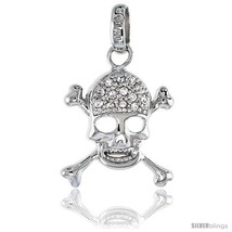 Sterling Silver Jeweled Skull and Cross Bones Pendant, w/ Cubic Zirconia  - £35.79 GBP