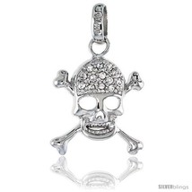 Sterling silver jeweled skull and cross bones pendant w cubic zirconia stones 7 8 22 mm thumb200